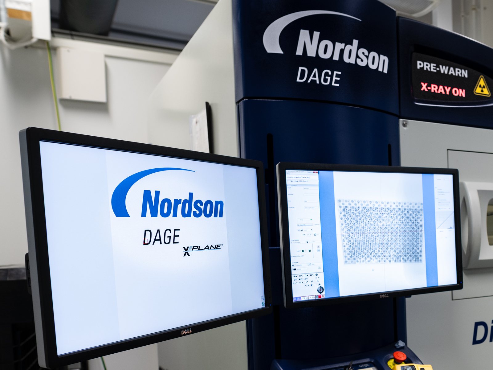 Nordson Dage X-ray inspection system with a board&rsquo;s solder ball array on screen